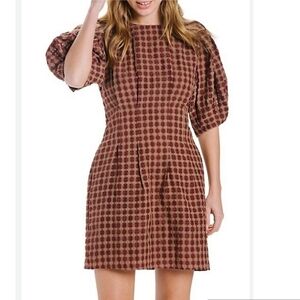 En Saison Puff-Sleeve Check Mini Dress